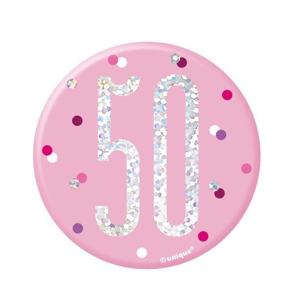 50th Birthday Pink Badge