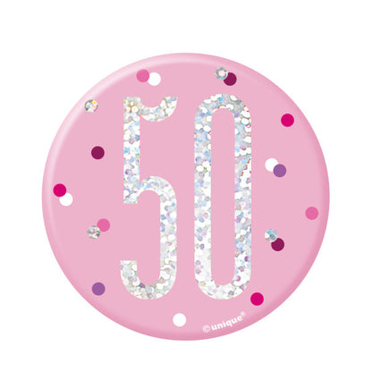 50th Birthday Pink Badge