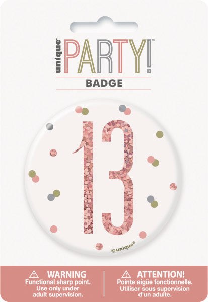 13th Birthday Rose Gold Badge