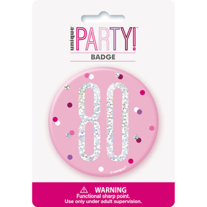 80th Birthday Pink Badge