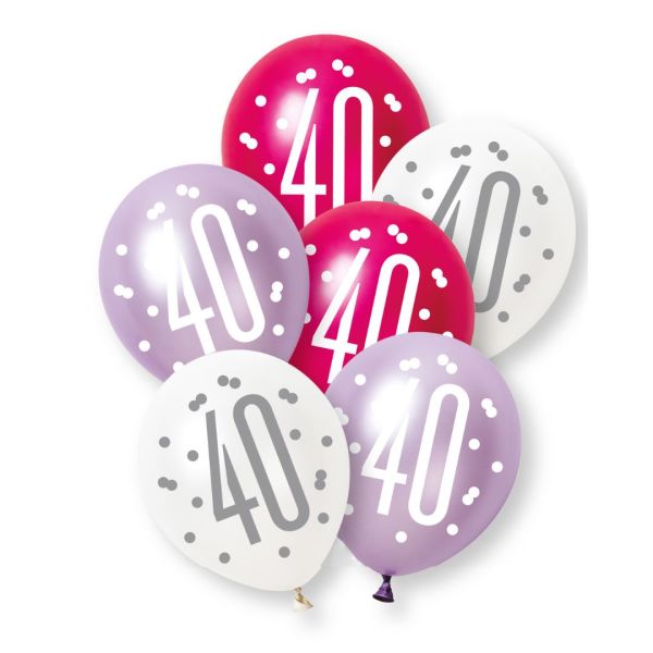 40th Birthday Pink & Purple Mixed Balloons