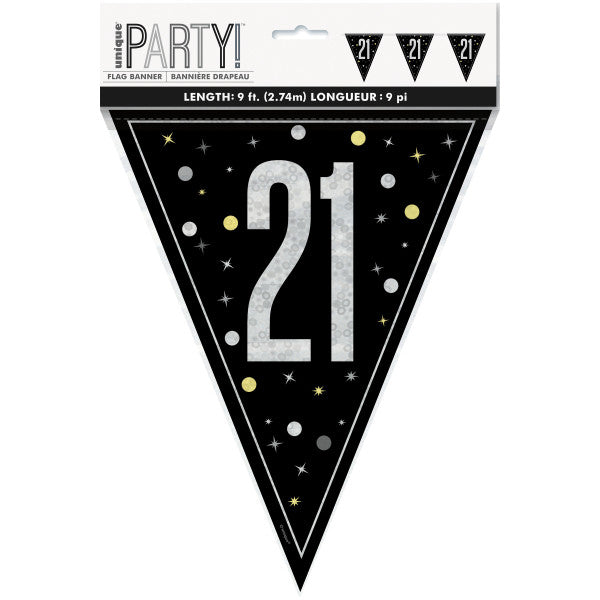 21st Birthday Black Bunting