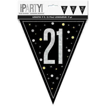 21st Birthday Black Bunting