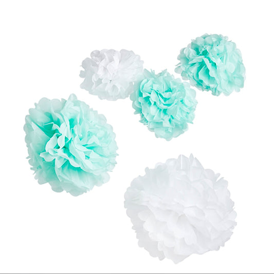 Mint & White Pom Poms