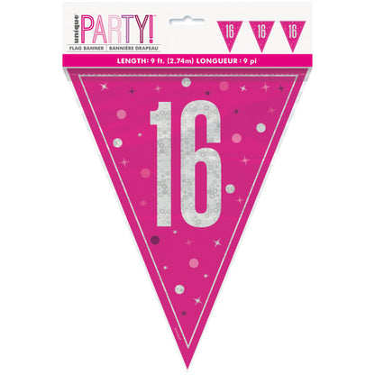 16th Birthday Pink Sparkling Bunting