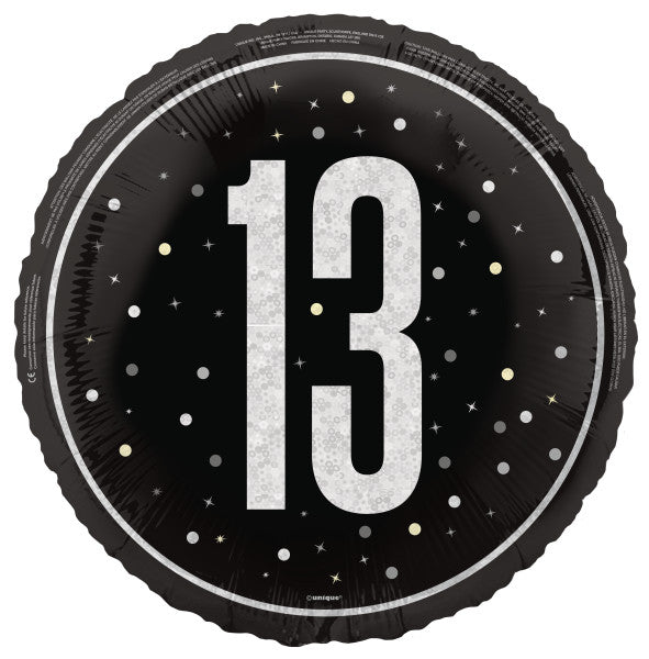 13th Birthday Black Foil Balloon