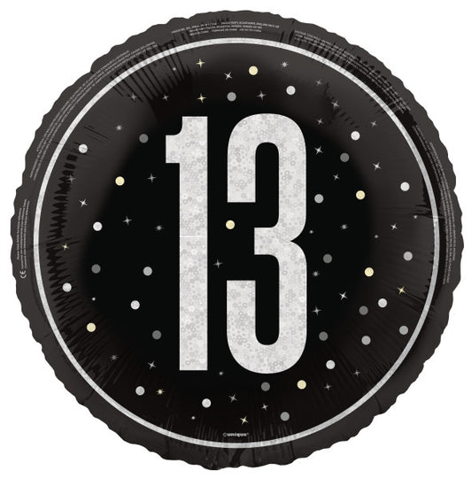 13th Birthday Black Foil Balloon