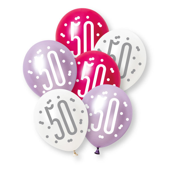 50th Birthday Pink & Purple Mixed Balloons