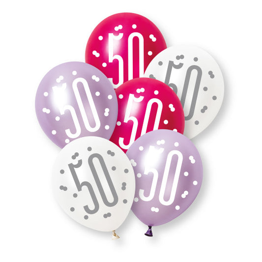 50th Birthday Pink & Purple Mixed Balloons