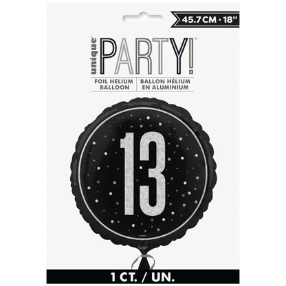 13th Birthday Black Foil Balloon