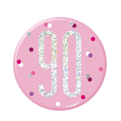 90th Birthday Pink Badge