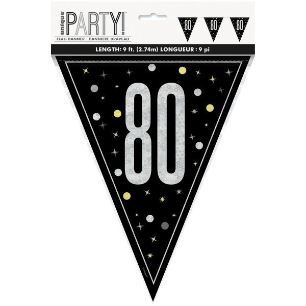 80th Birthday Black Bunting