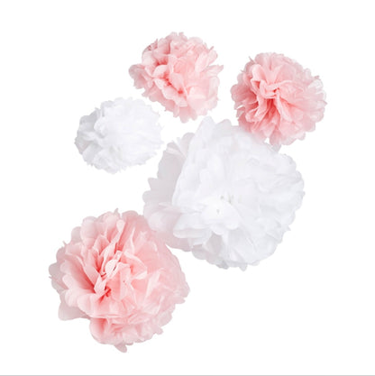 Pink & White Tissue Pom Poms