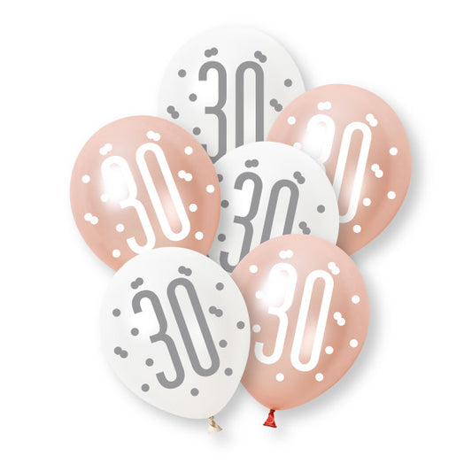 30th Birthday Rose Gold Mixed Balloons