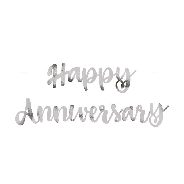 Silver Happy Anniversary Banner