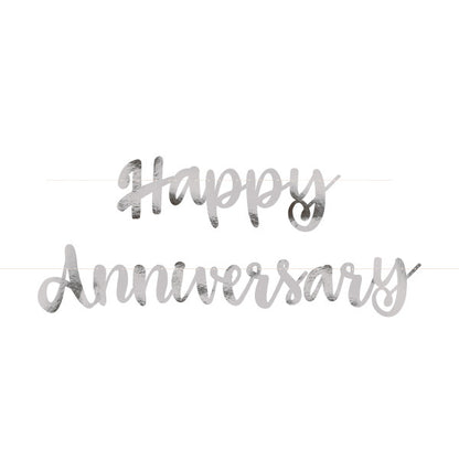 Silver Happy Anniversary Banner