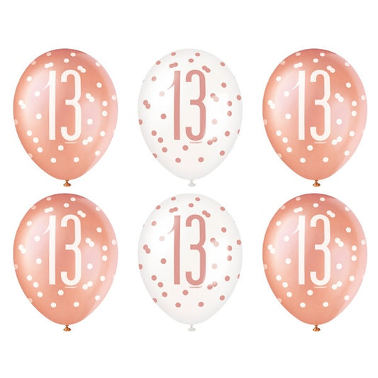 13th Birthday Rose Gold Mixed Balloons