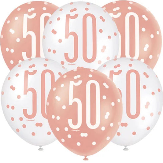 50th Birthday Rose Gold Mixed Balloons