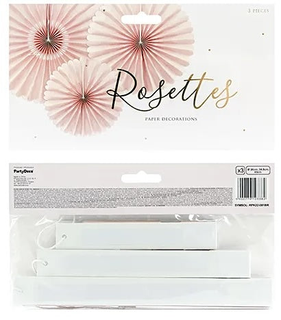 Rose Pink Rosette Decorations - 3 Pack