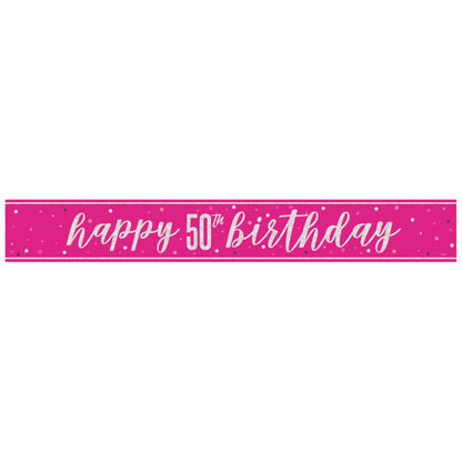 50th Birthday Pink Sparkling Banner