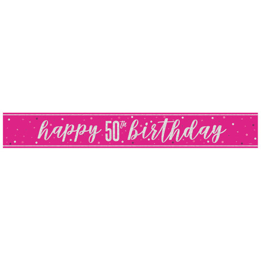 50th Birthday Pink Sparkling Banner
