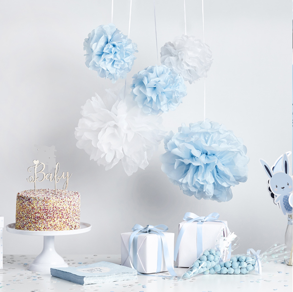 Blue & White Tissue Pom Poms