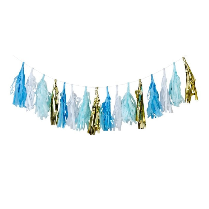 Blue, White And Gold Tassel Garland