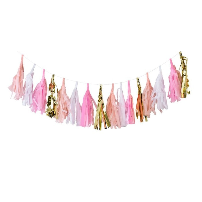 Pink, White And Gold Tassel Garland