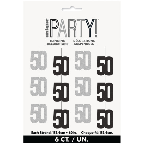 50th Birthday Black & Silver Hanging Strings