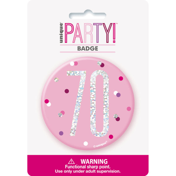 70th Birthday Pink Badge