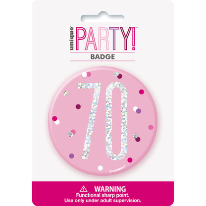 70th Birthday Pink Badge