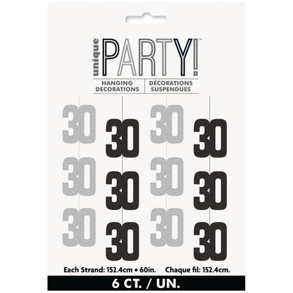 30th Birthday Black & Silver Hanging Strings