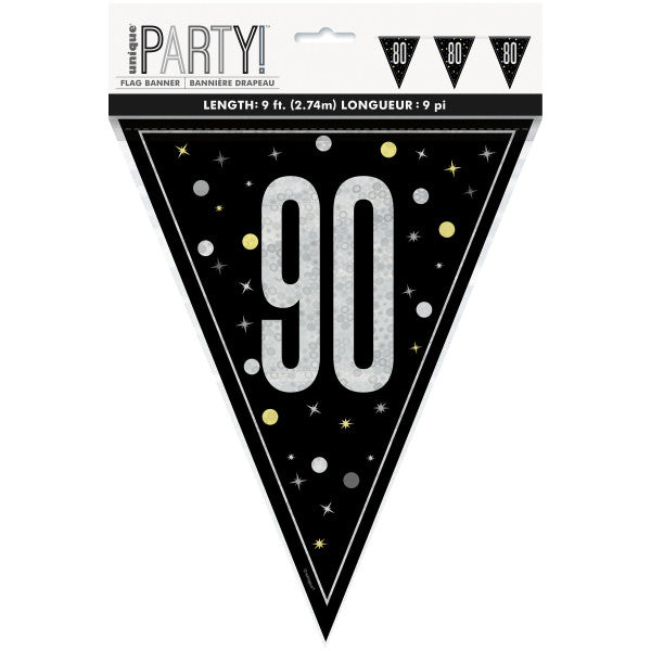 90th Birthday Black Bunting