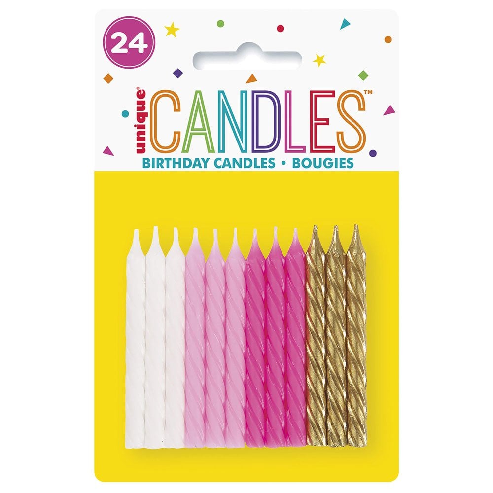 24 Pink, White & Gold Spiral Candles