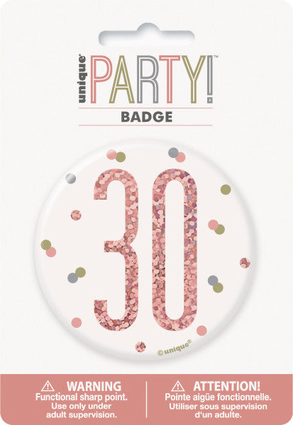30th Birthday Rose Gold Badge