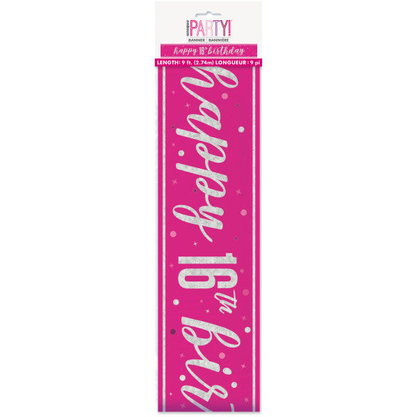 16th Birthday Pink Sparkling Banner