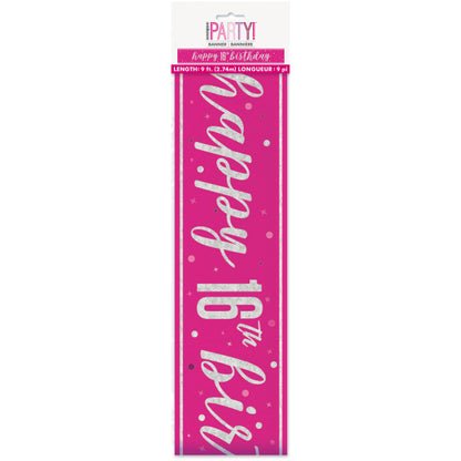 16th Birthday Pink Sparkling Banner