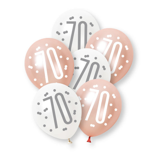 70th Birthday Rose Gold Mixed Balloons