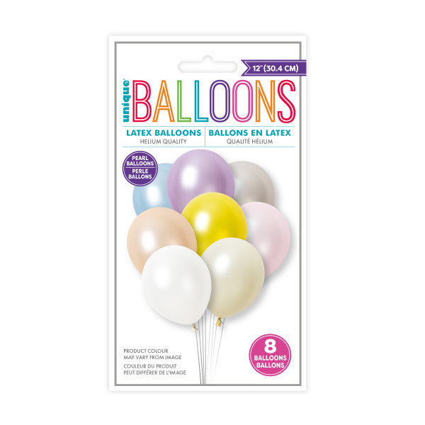 Multicoloured Pearl Balloons - 8 Pack