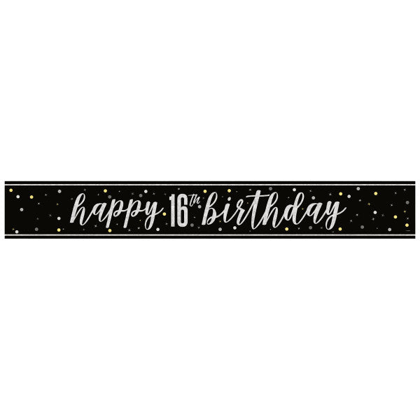 16th Birthday Black Banner