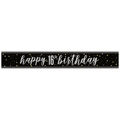 16th Birthday Black Banner