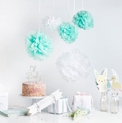 Mint & White Pom Poms