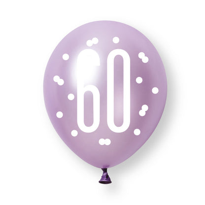 60th Birthday Pink & Purple Mixed Balloons