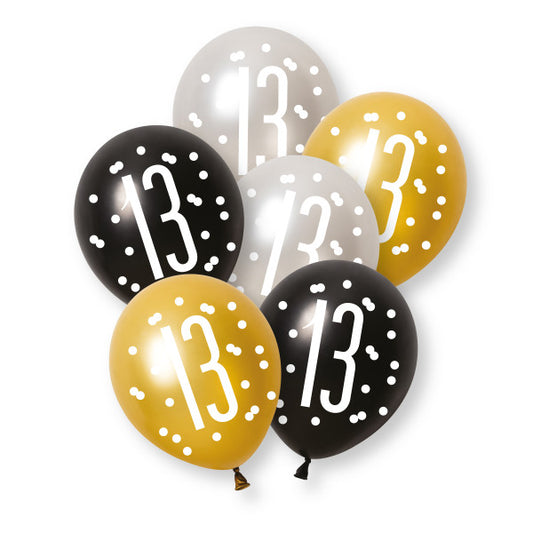 13th Birthday Black & Gold Mixed Balloons