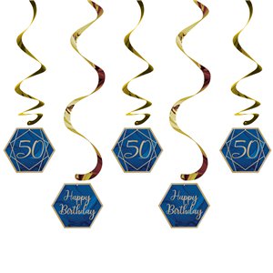 50th Birthday Navy & Gold Hanging Swirls