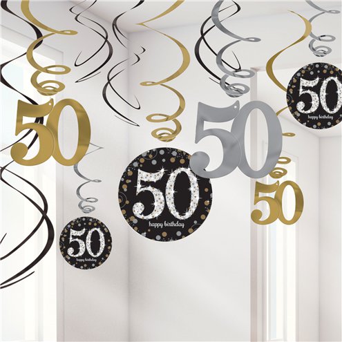 50th Birthday Sparkling Hanging Swirls