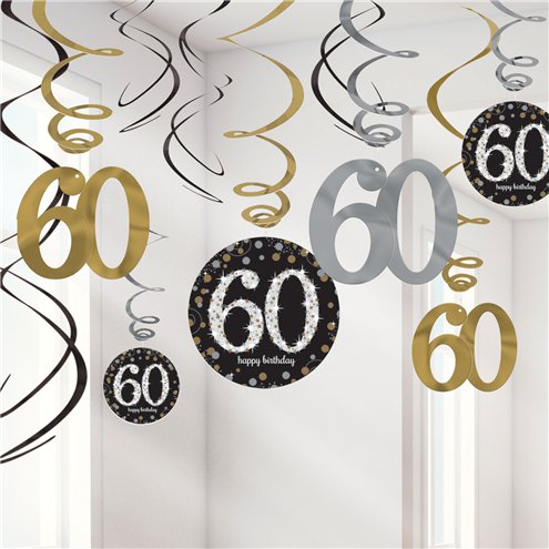 60th Birthday Sparkling Hanging Swirls