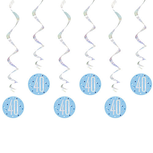 40th Birthday Blue Hanging Swirls