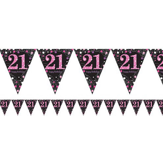 21st Birthday Pink Prismatic Foil Bunting