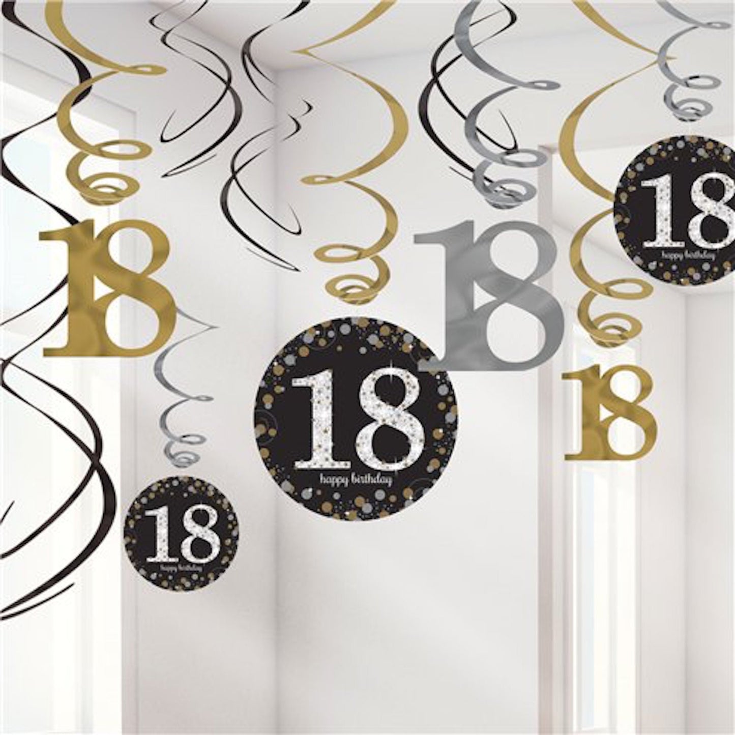 18th Birthday Sparkling Hanging Swirls